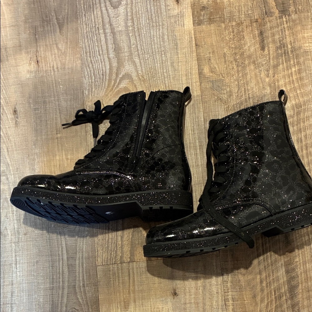 MIA Kids Black Glitter Lace-Up Combat Boots
